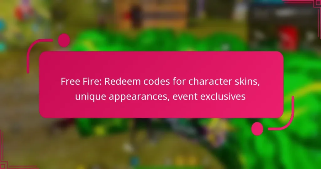 Free Fire: Redeem codes for character skins, unique appearances, event exclusives